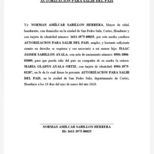 autorización para salida del país